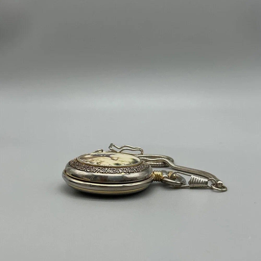 Franklin Mint American Wildlife Mens Pocket Watch 51mm Deer Chain New Battery